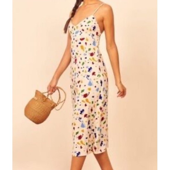 Reformation Dresses & Skirts - Reformation Nella Midi‎ Dress Artsy  Painted Lady  Slip Tie Back Viscose Y2K 2 S